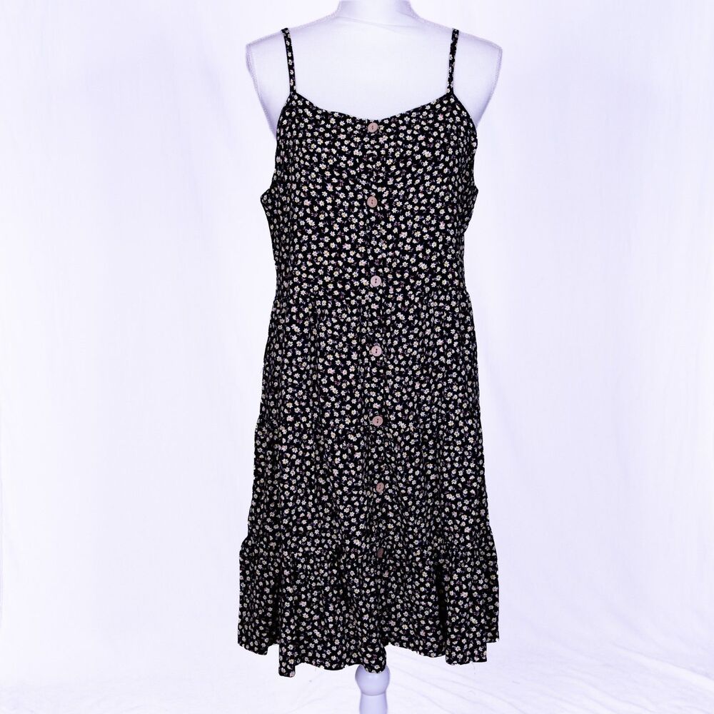 Black with Floral Pring Spagetti Strap Summer Dress, XXL (18)